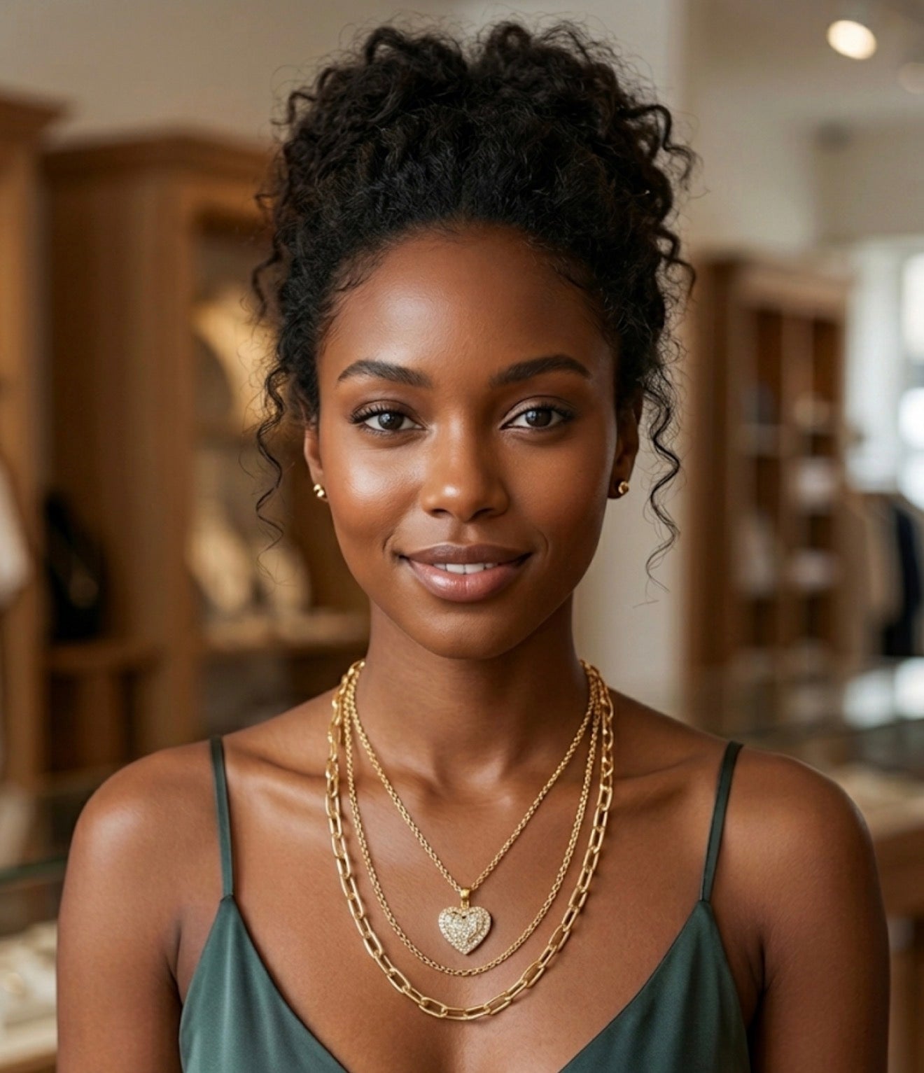 Layered Heart Pendant Necklace Elegant Multi-Chain Statement Necklace