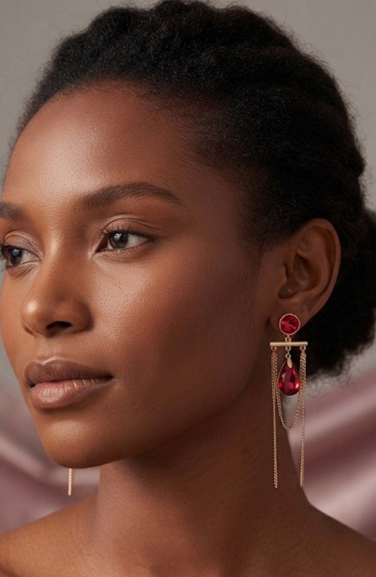 Radiant Crimson Tassel Drop Chain Earrings