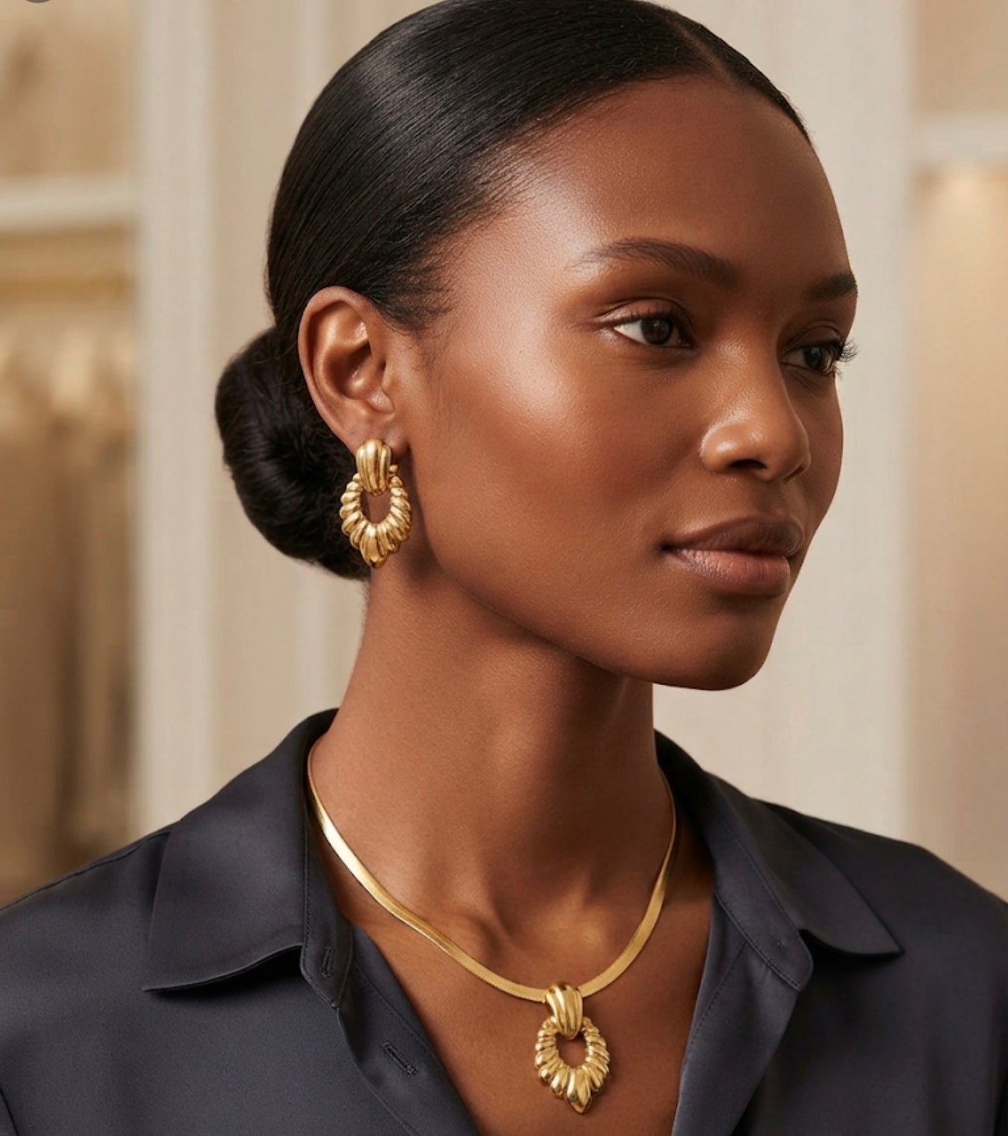 Elegant Gold-Tone Stainless Steel Statement Jewelry Set