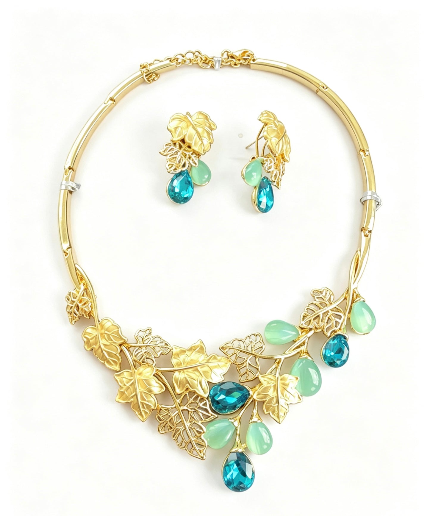Teal & Mint Gold Leaf Jewelry Set