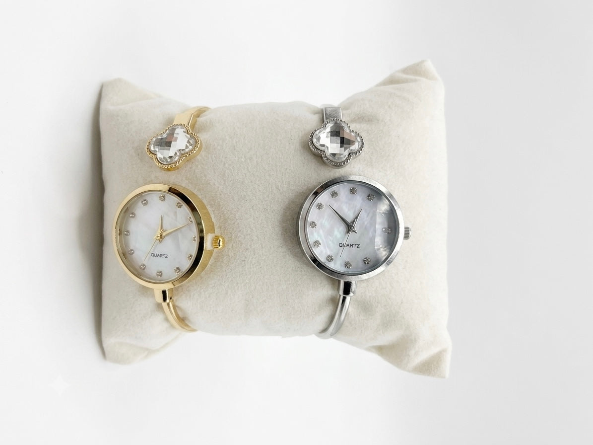 Elegant Crystal Clover Petal Bangle Watch