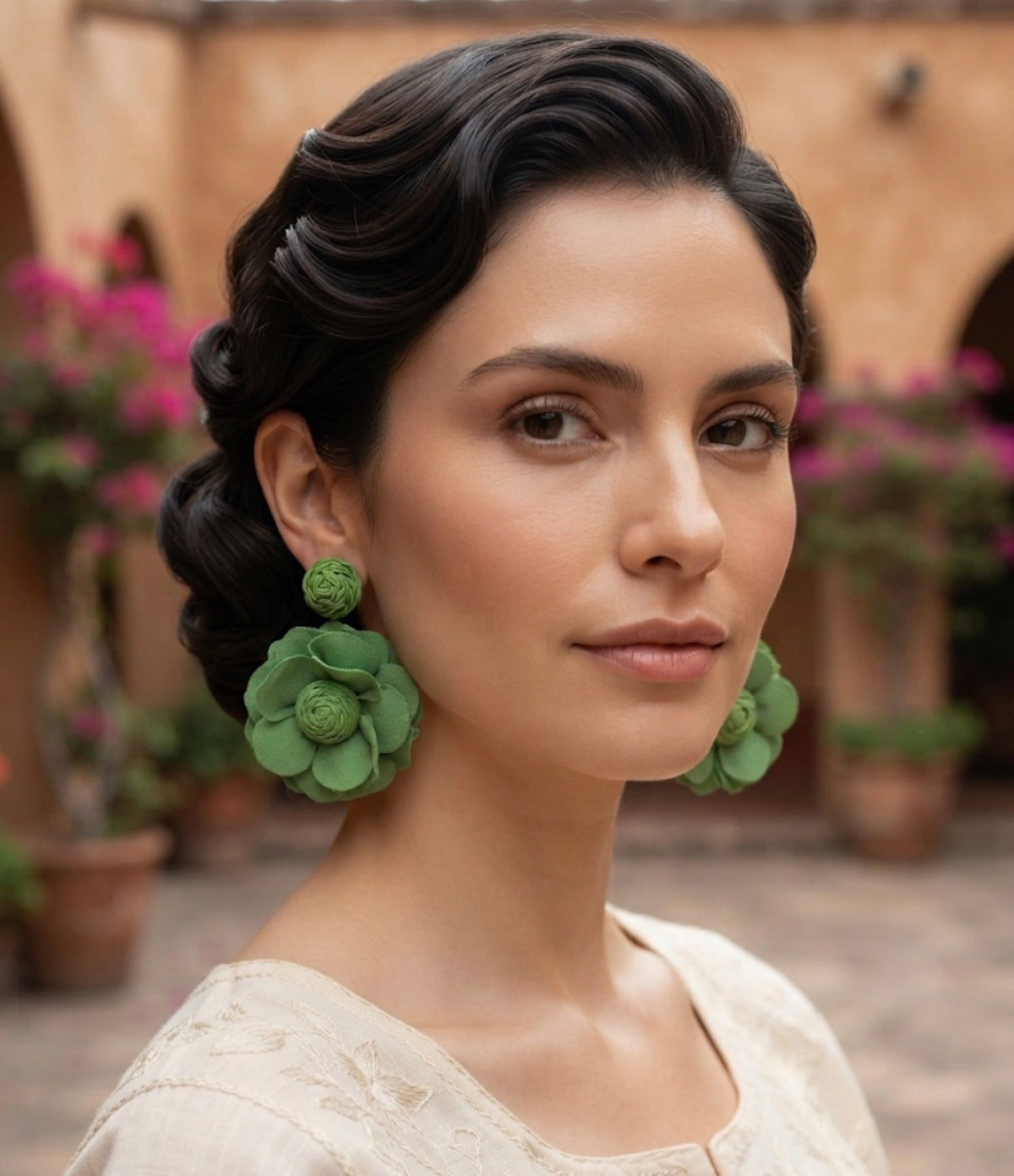Vibrant Oversized Fabric Flower Statement Earrings | Lightweight Botanical Drop Earrings.