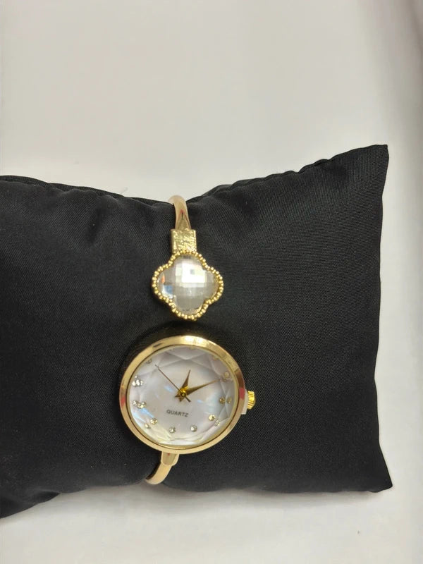 Women's Elegant Quartz Bangle Watch with Crystal Accent