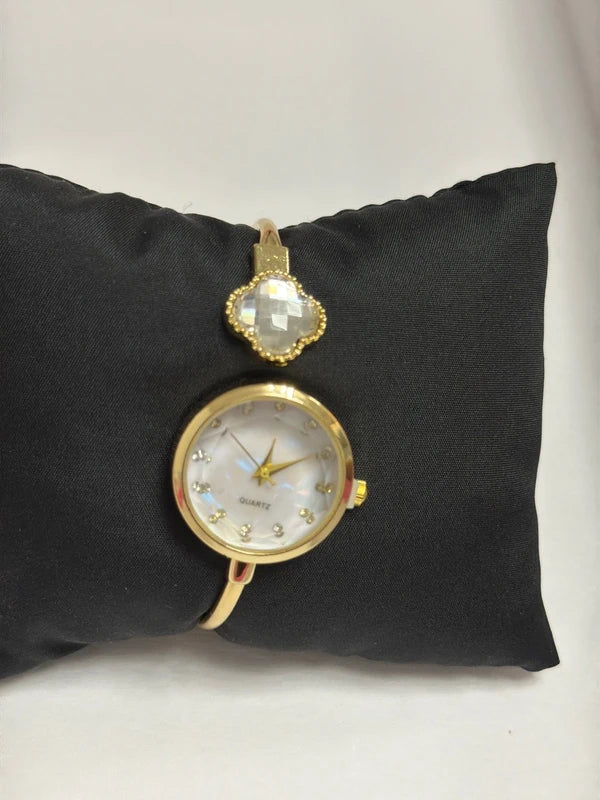 Women's Elegant Quartz Bangle Watch with Crystal Accent