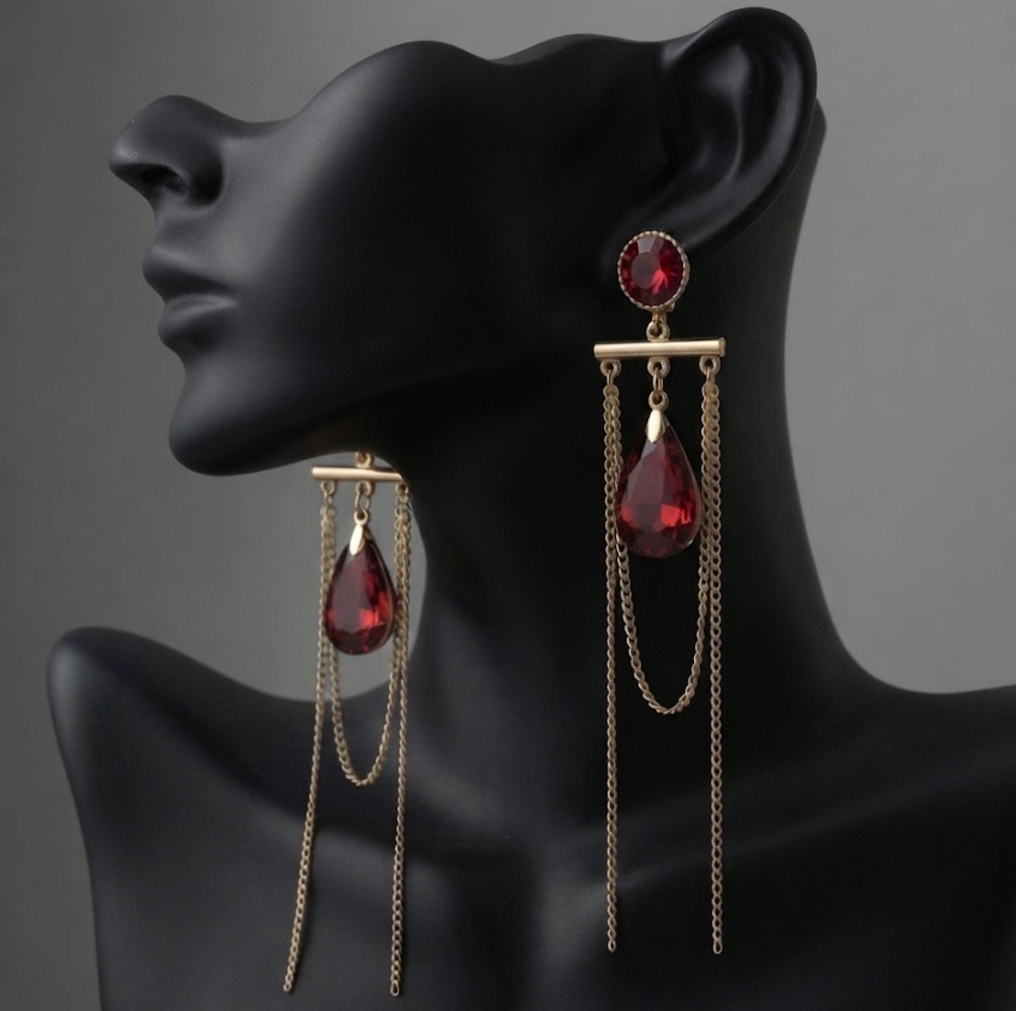 Radiant Crimson Tassel Drop Chain Earrings