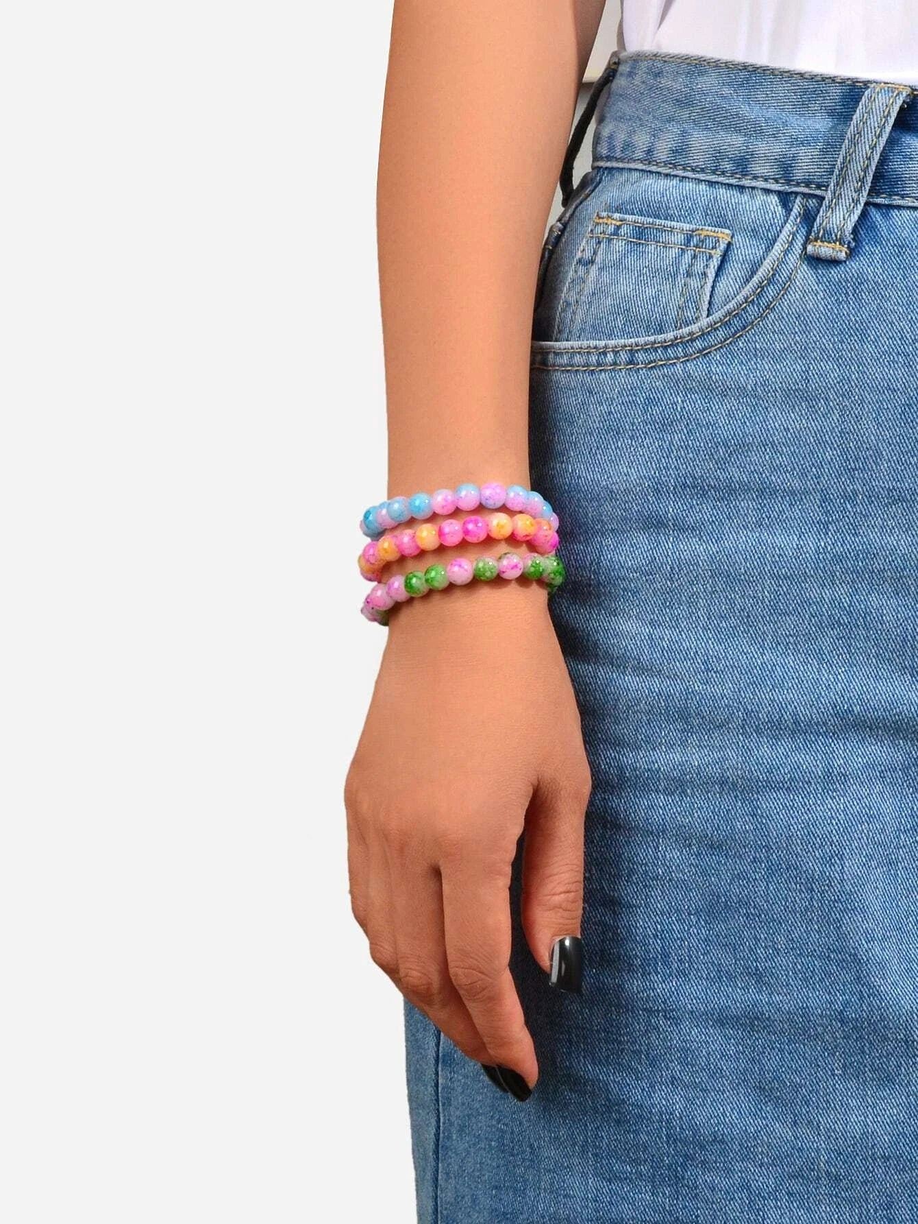 3 pcs/set Ethnic Jewellery Colorful Beads Elastic Bohemian Bracelet Cool Jewelry-1