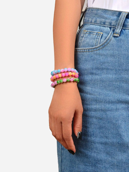 3 pcs/set Ethnic Jewellery Colorful Beads Elastic Bohemian Bracelet Cool Jewelry-1