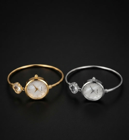 Elegant Crystal Clover Petal Bangle Watch