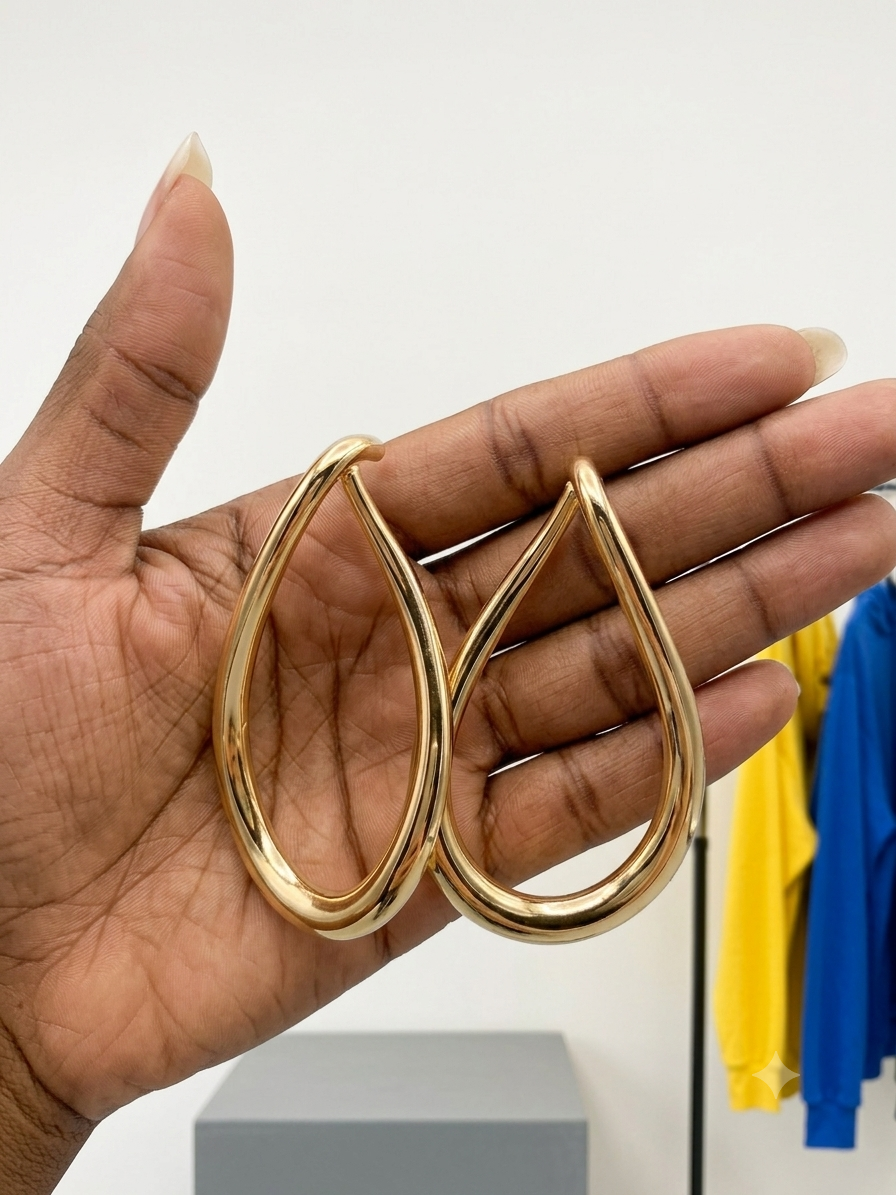18k Gold Plated Sculptural Teardrop Earrings – Tarnish-Resistant Minimalist Hoops