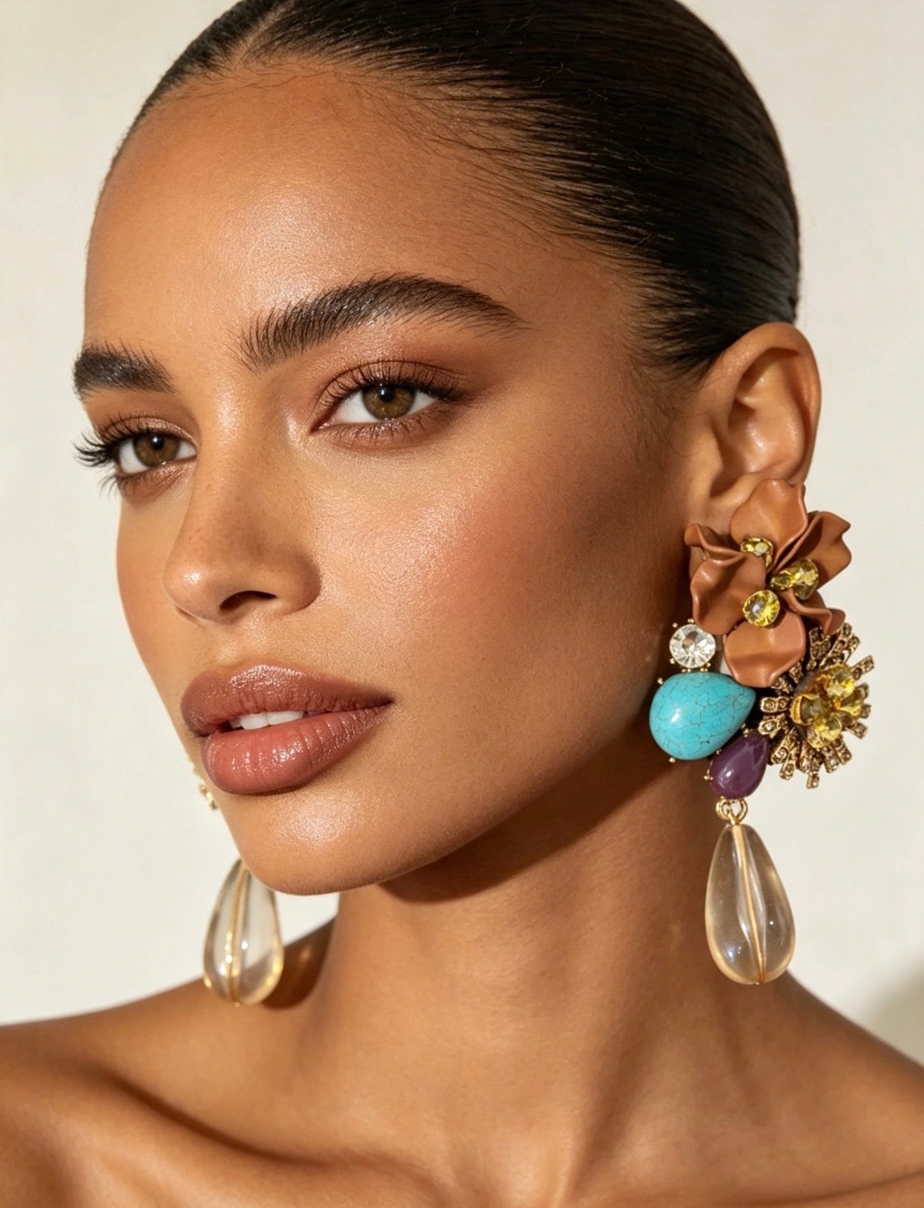 Bohemian Blossom & Crystal Teardrop Statement Earrings