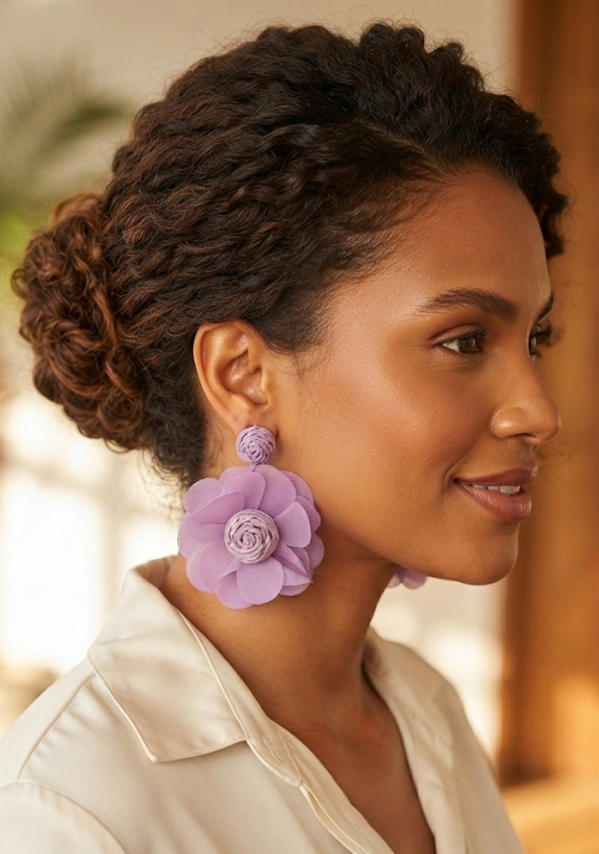 Vibrant Oversized Fabric Flower Statement Earrings | Lightweight Botanical Drop Earrings.
