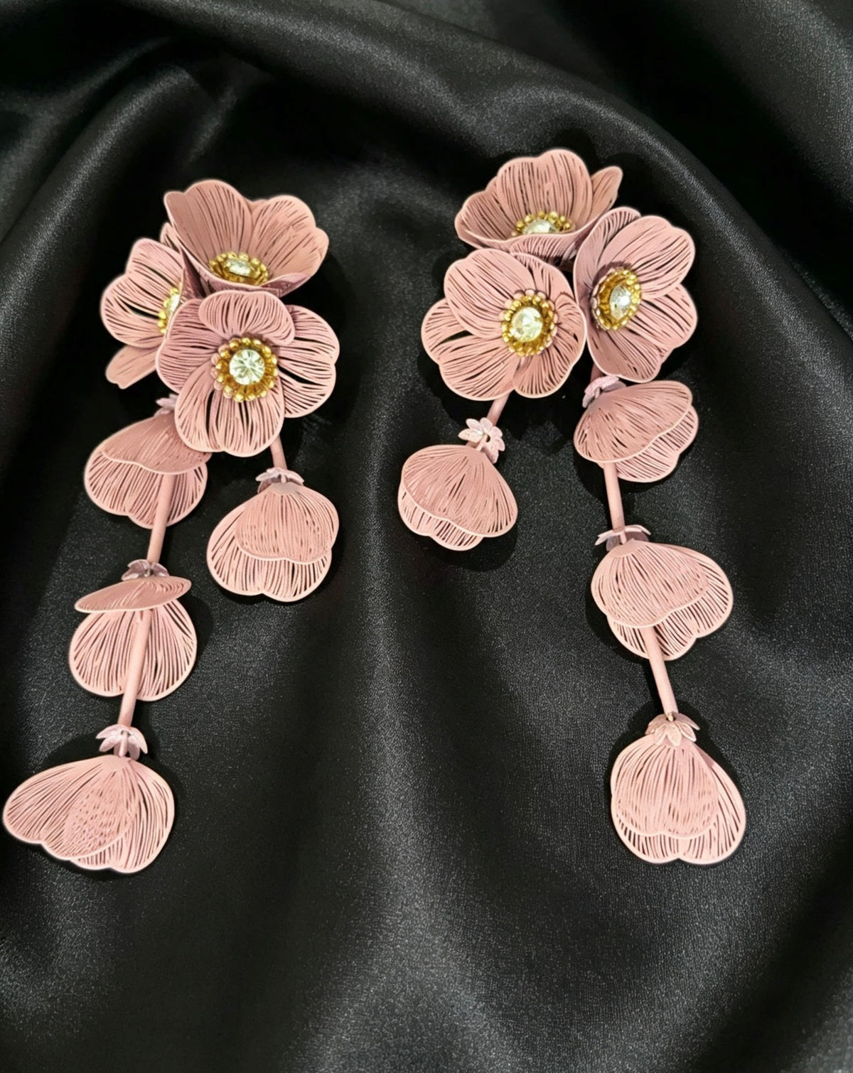 Elegant Cascading Floral Statement Earrings.