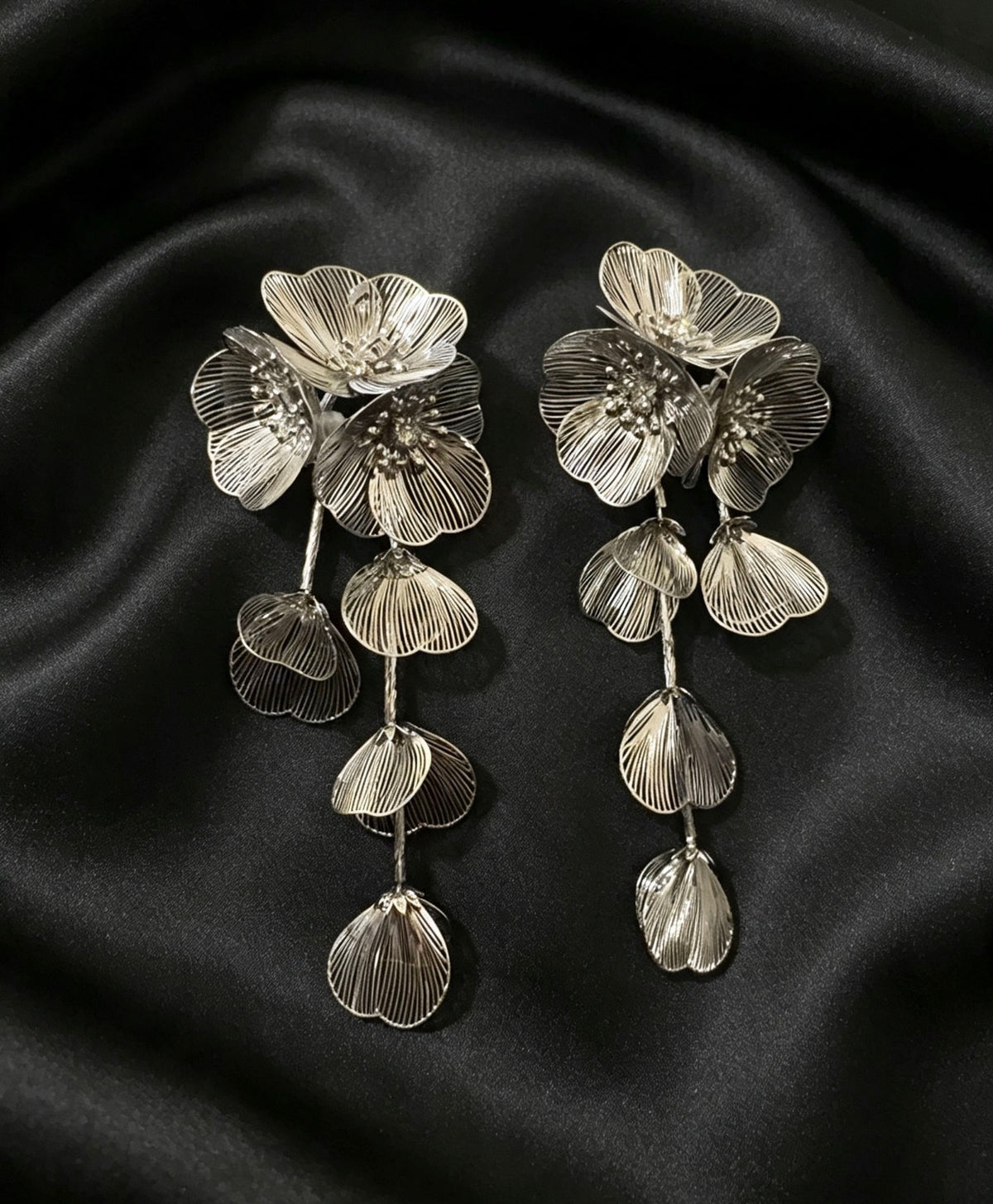Elegant Cascading Floral Statement Earrings.