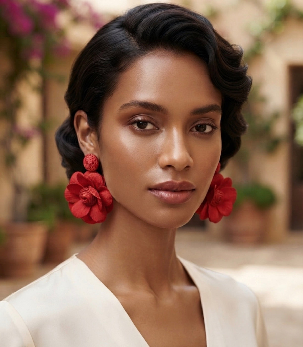 Vibrant Oversized Fabric Flower Statement Earrings | Lightweight Botanical Drop Earrings.