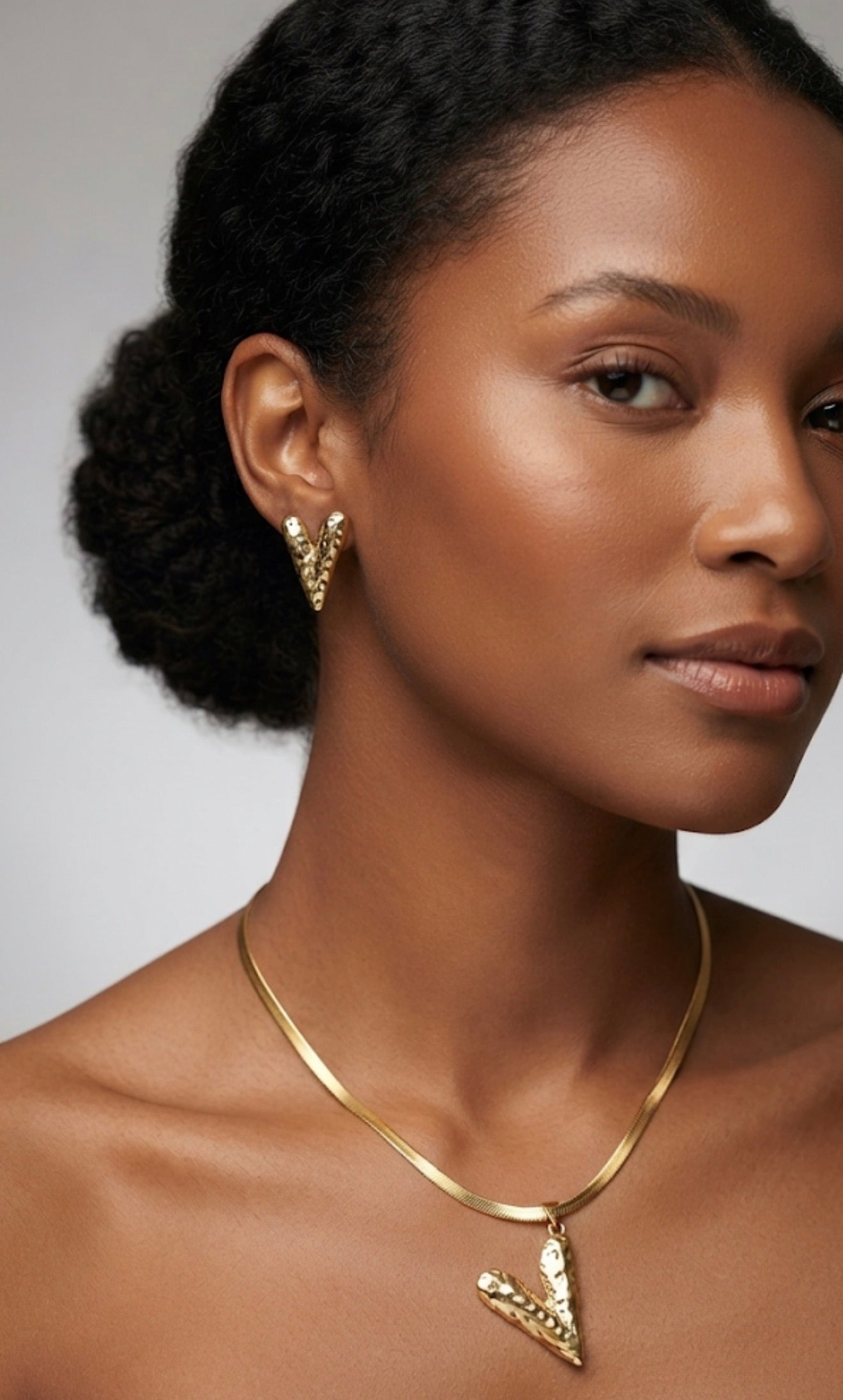 Gold-Tone Textured V Pendant Necklace and Earring Set