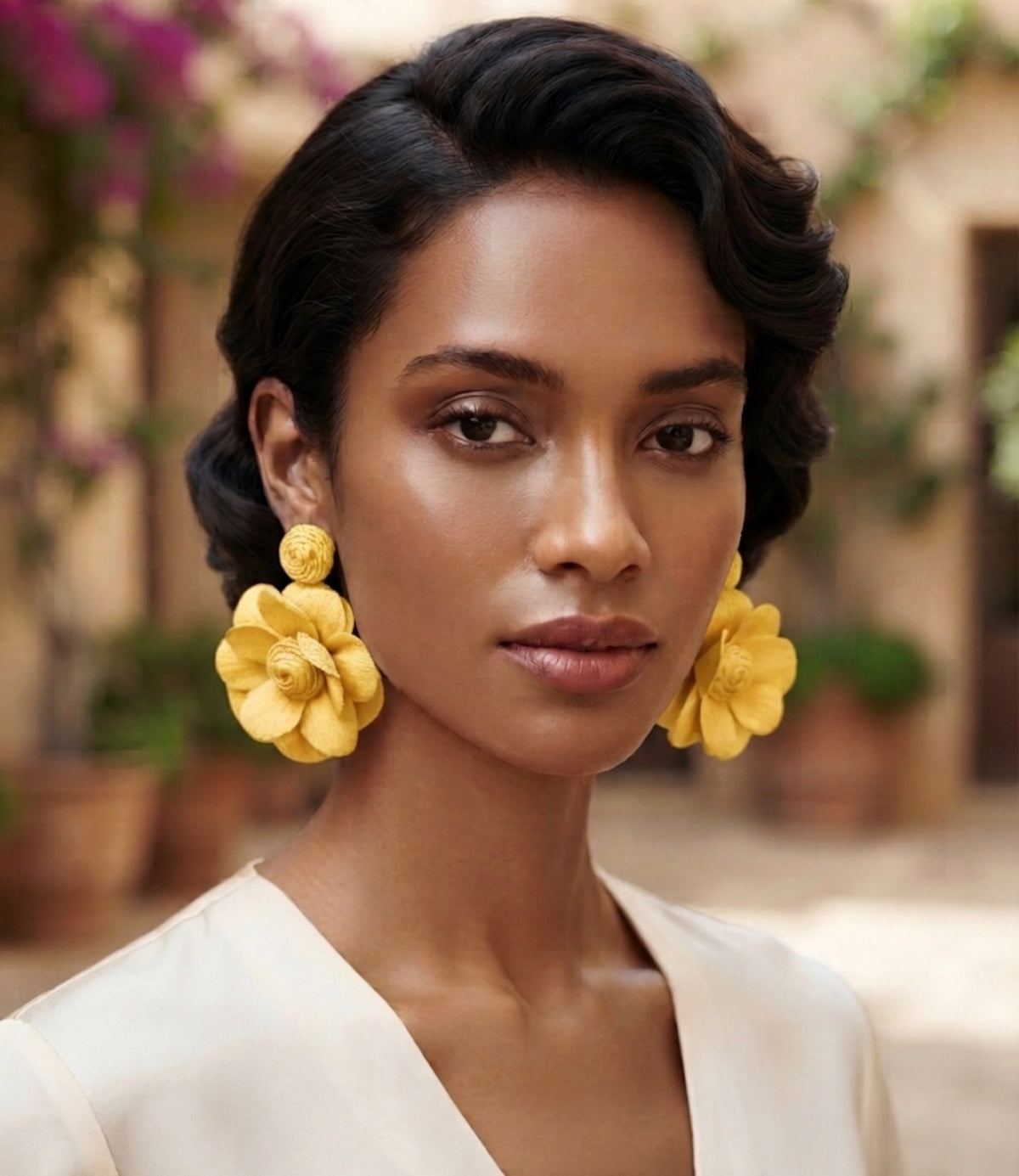 Vibrant Oversized Fabric Flower Statement Earrings | Lightweight Botanical Drop Earrings.
