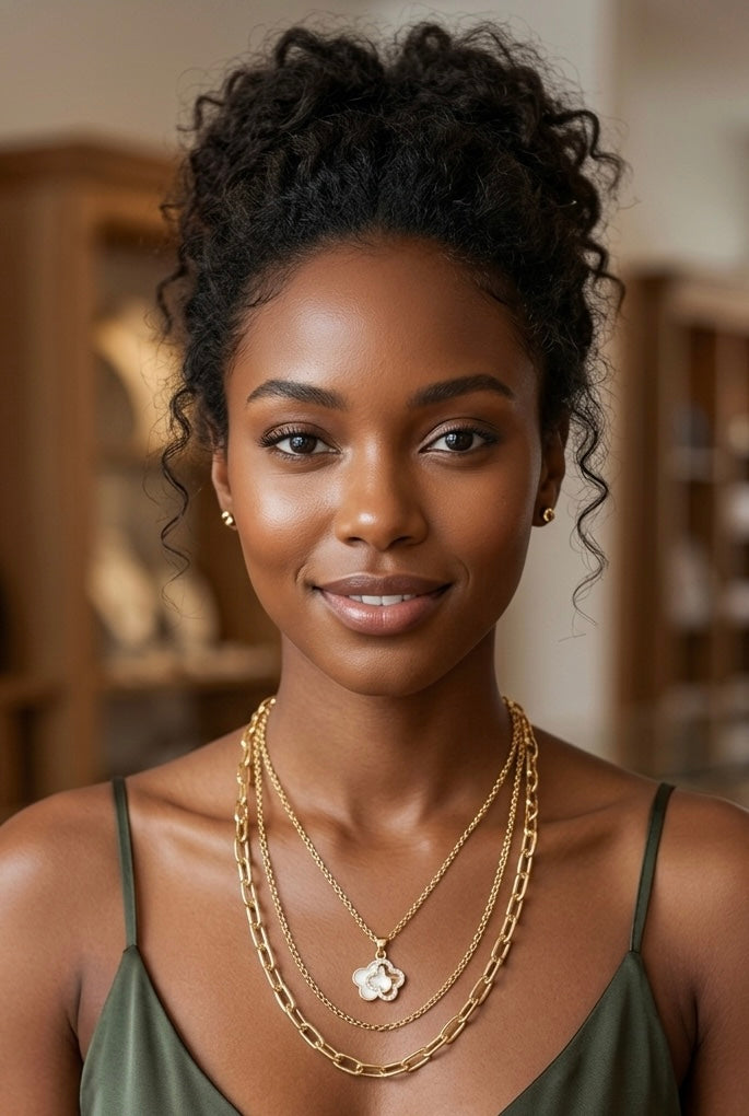 Layered Gold Plated Necklace Elegant Clover Pendant | 18K Gold Plated | Non-Tarnish