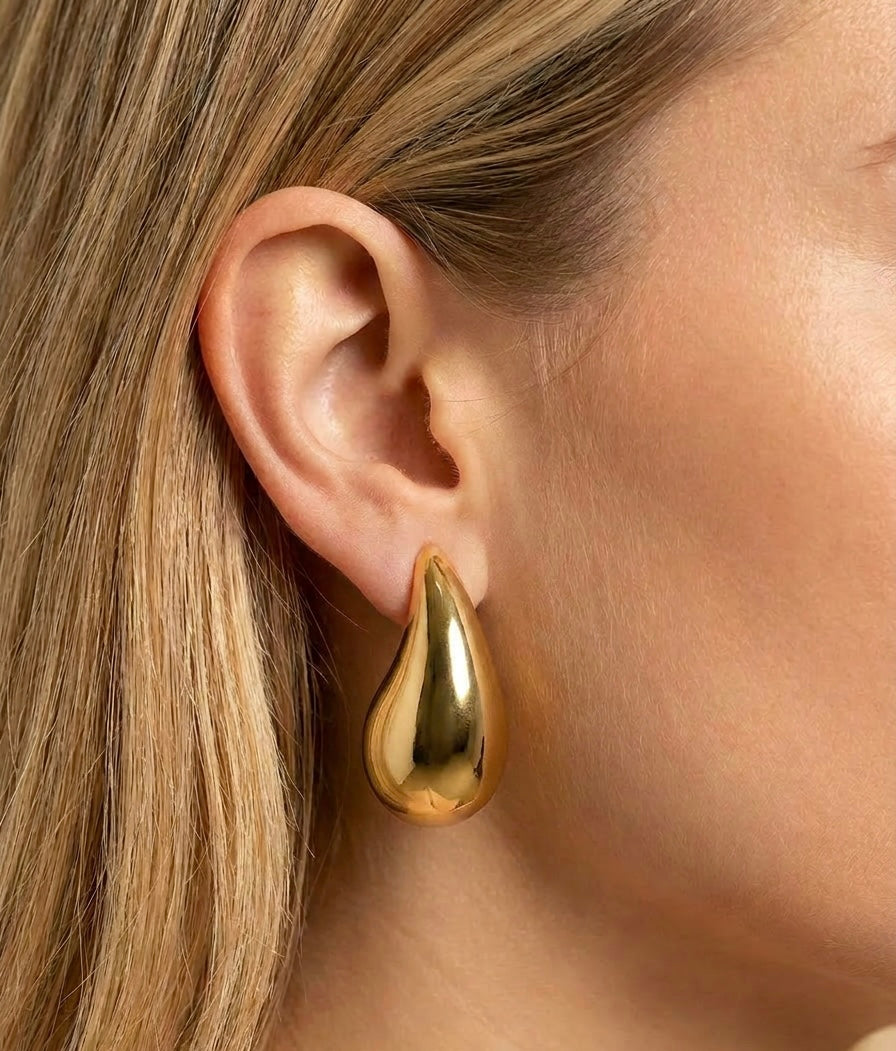 Golden Liquid Wave Bangle & Teardrop Earring Set – Artisan-Inspired Boho Statement