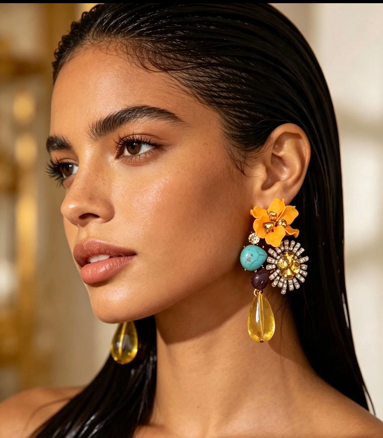 Bohemian Blossom & Crystal Teardrop Statement Earrings