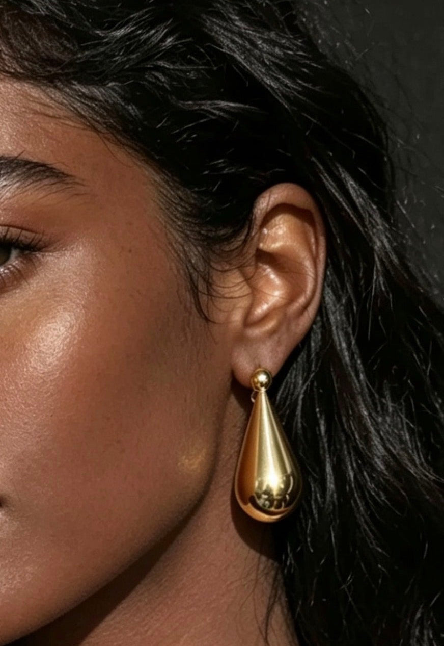 Casandra Bold Pear Drop Gold Plated Earrings