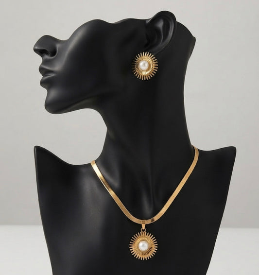 Celestial Radiance Pearl Necklace, Pendant and Earring Set