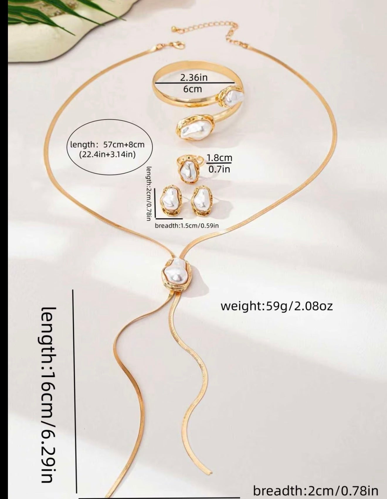 4 Piece Elegant Gold-Tone Pearl Jewelry Set