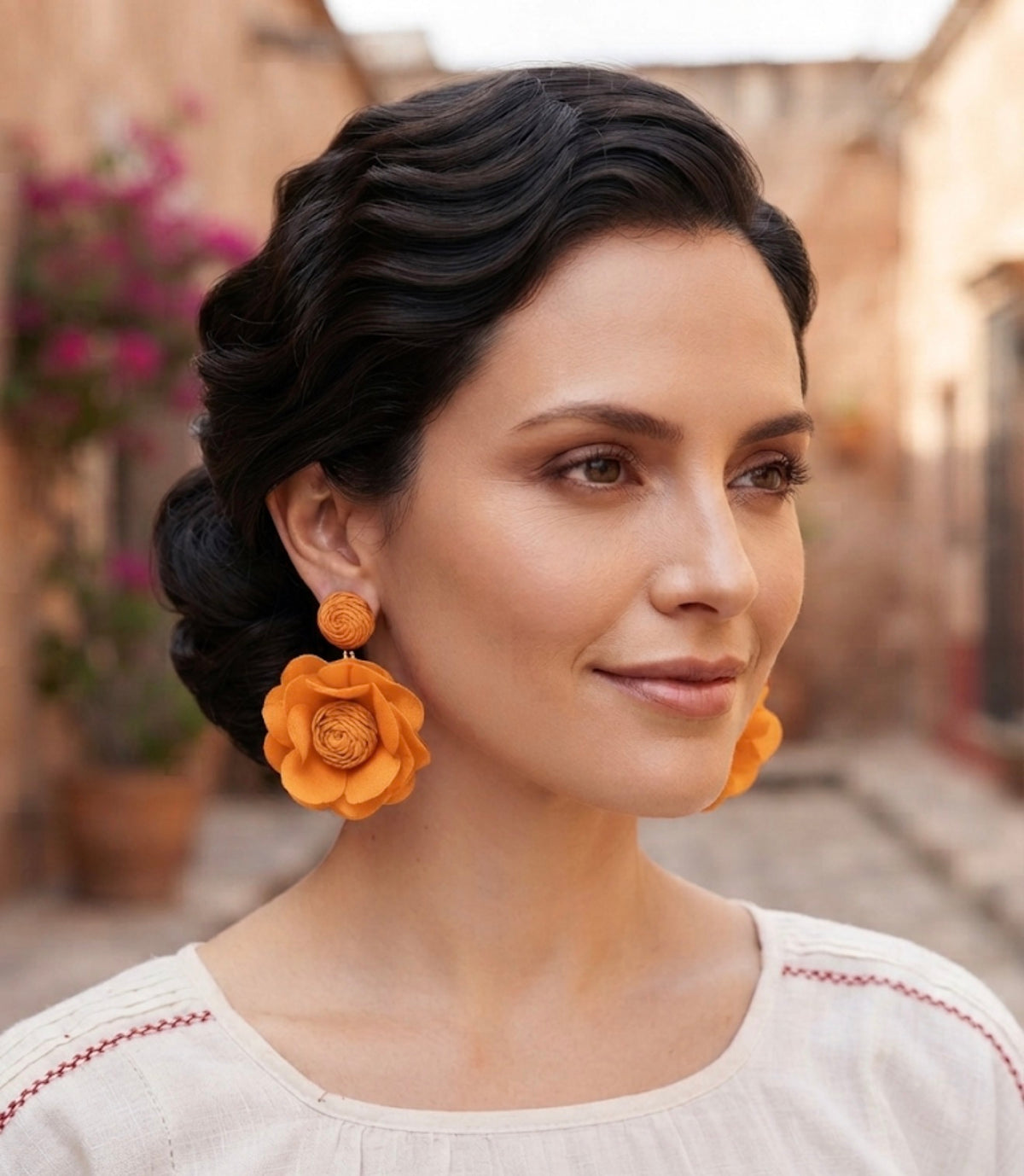 Vibrant Oversized Fabric Flower Statement Earrings | Lightweight Botanical Drop Earrings.