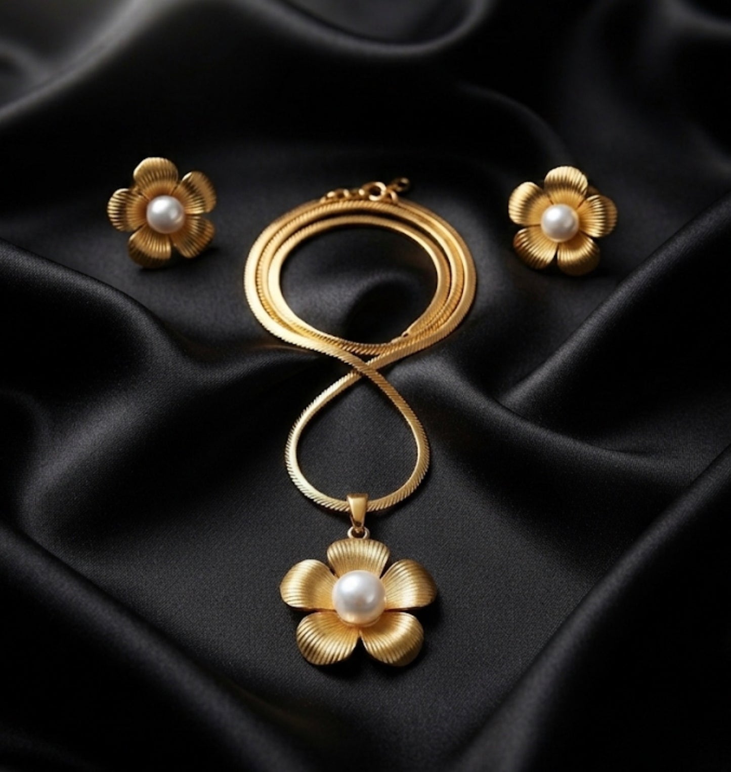 Gold-Tone Floral Pearl Jewelry Set
