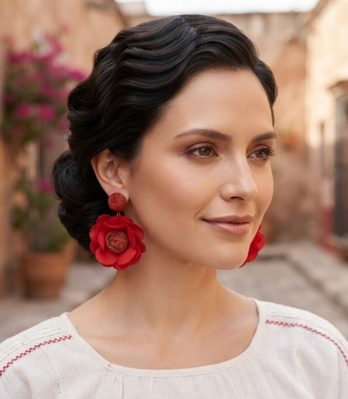 Vibrant Oversized Fabric Flower Statement Earrings | Lightweight Botanical Drop Earrings.