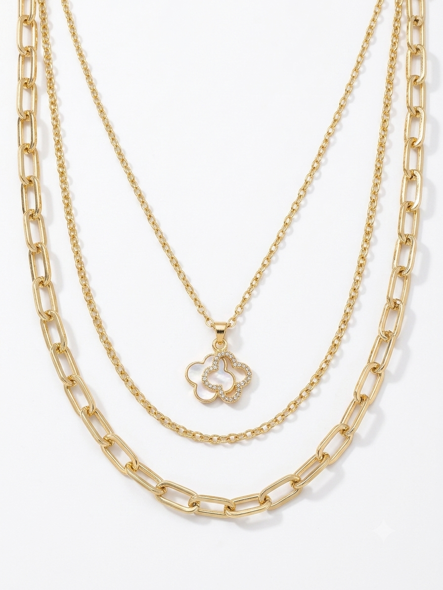 Layered Gold Plated Necklace Elegant Clover Pendant | 18K Gold Plated | Non-Tarnish