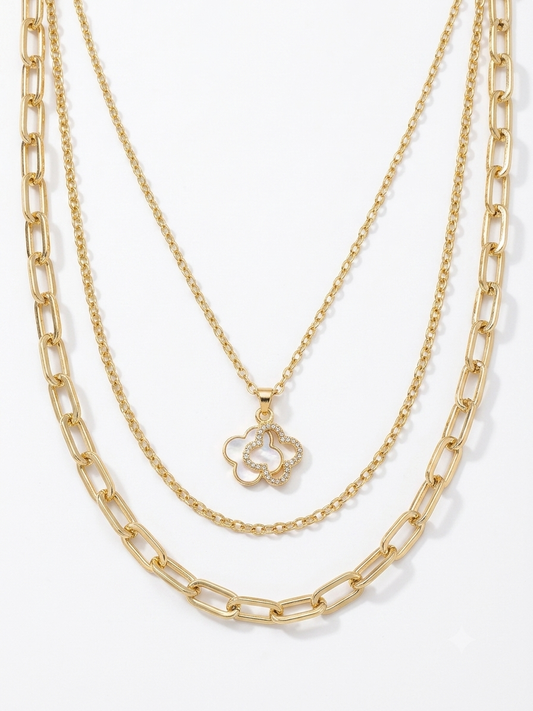 Layered Gold Plated Necklace Elegant Clover Pendant | 18K Gold Plated | Non-Tarnish