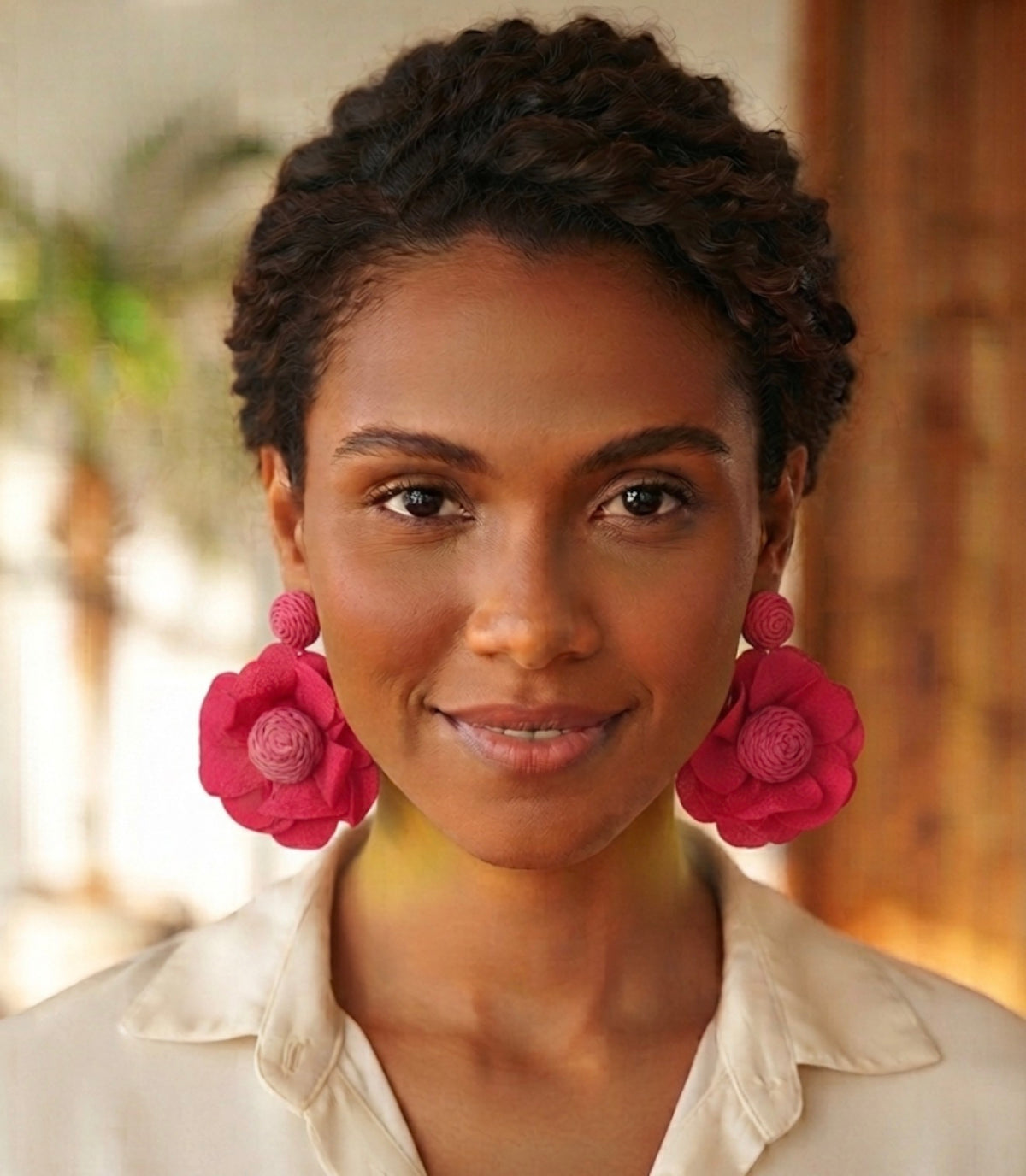 Vibrant Oversized Fabric Flower Statement Earrings | Lightweight Botanical Drop Earrings.