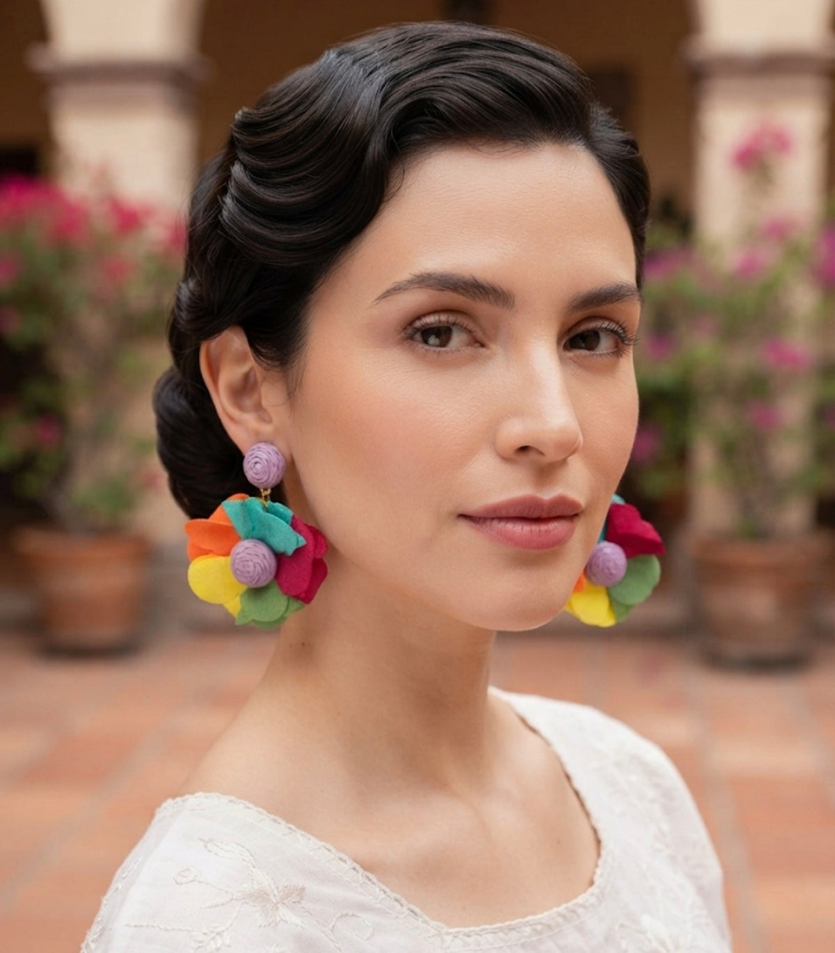 Vibrant Oversized Fabric Flower Statement Earrings | Lightweight Botanical Drop Earrings.