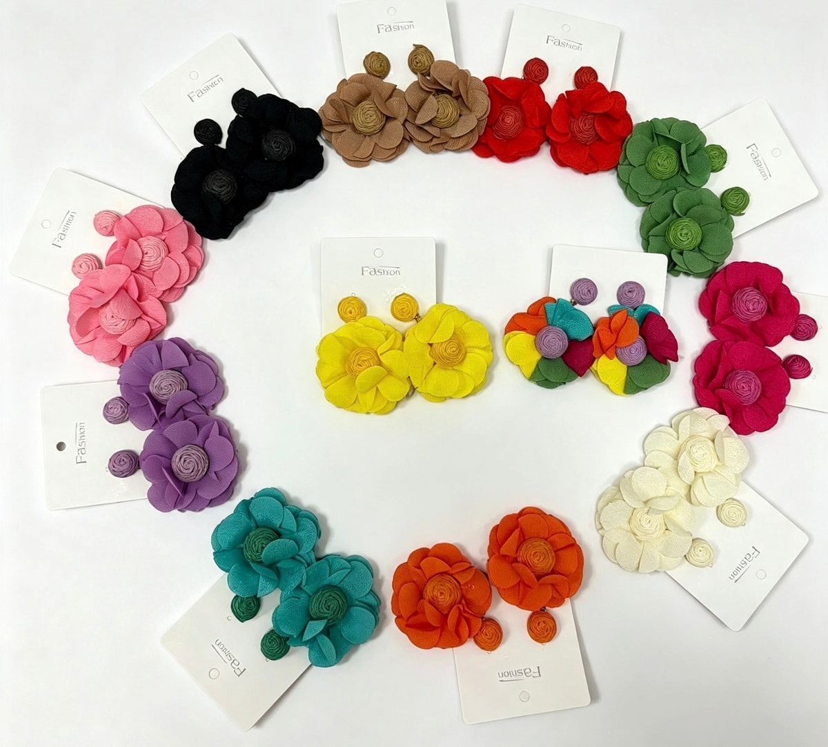 Vibrant Oversized Fabric Flower Statement Earrings | Lightweight Botanical Drop Earrings.