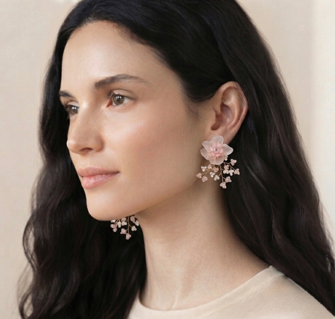 Ethereal Blossom & Beaded Cascade Statement Earrings
