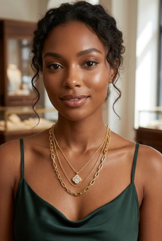 Layered Gold Plated Necklace  – Elegant Clover Pendant  | Non-Tarnish