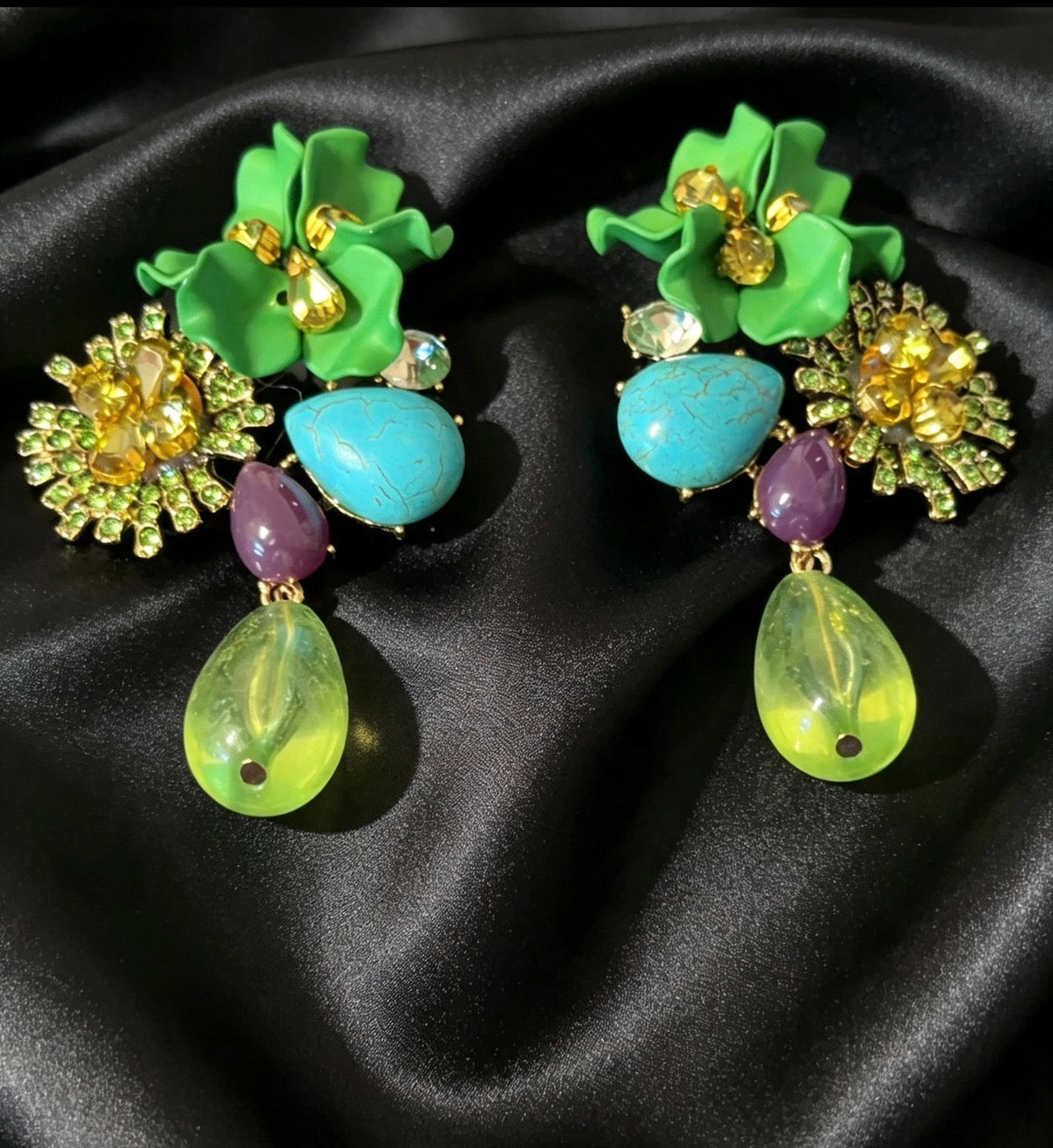Bohemian Blossom & Crystal Teardrop Statement Earrings