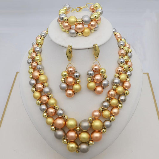 Pearl 3-Tone Jewellery Set