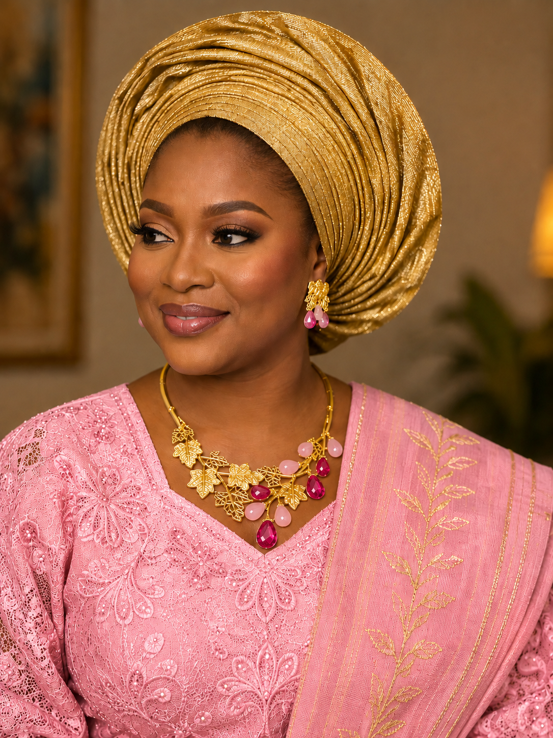 Elegant Gold Leaf & Gemstone Statement Jewelry Set