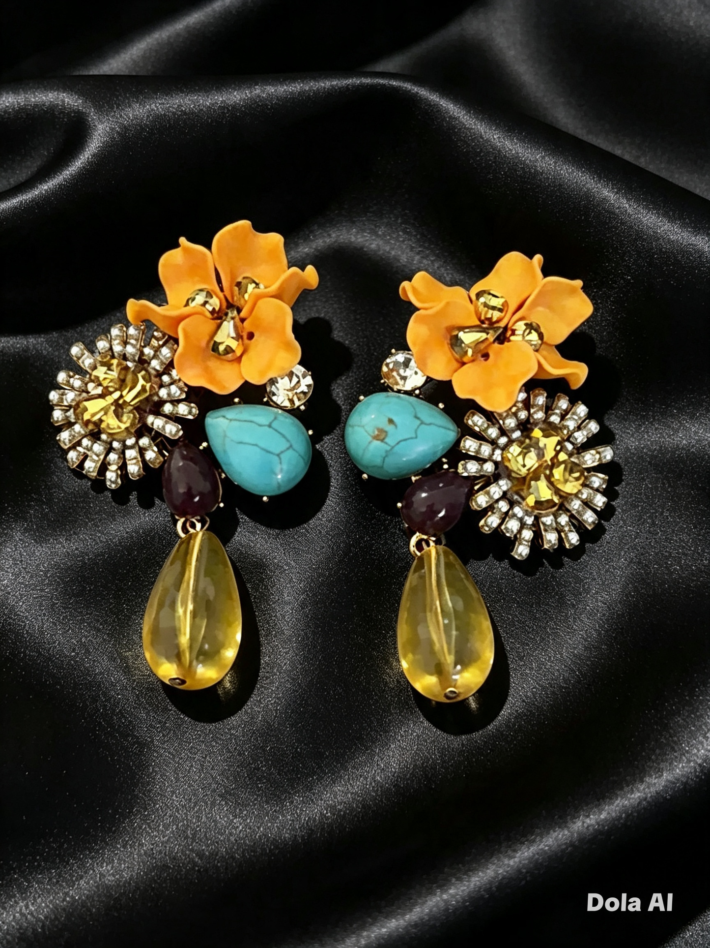 Bohemian Blossom & Crystal Teardrop Statement Earrings