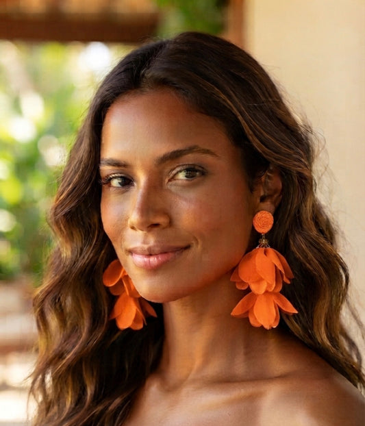 Vibrant Fabric Petal Drop Earrings, Layered Flower Statement Earrings, Boho Floral Jewelry