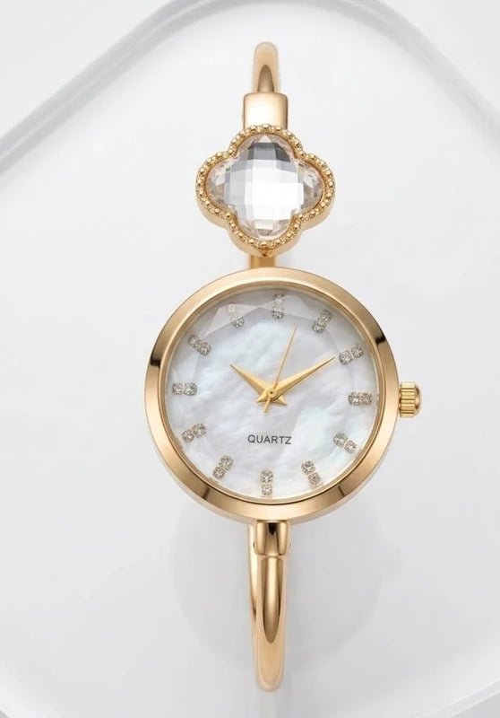Elegant Crystal Clover Petal Bangle Watch