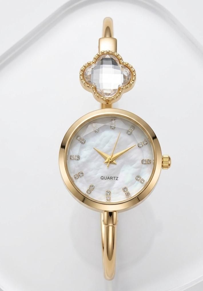 Women's Elegant Quartz Bangle Watch with Crystal Accent