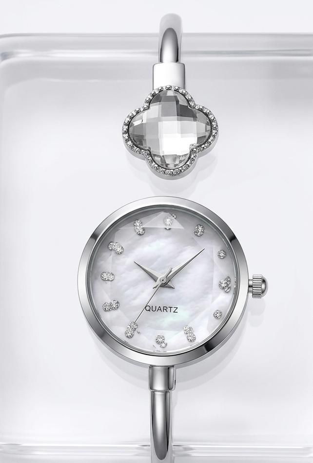 Women's Elegant Quartz Bangle Watch with Crystal Accent