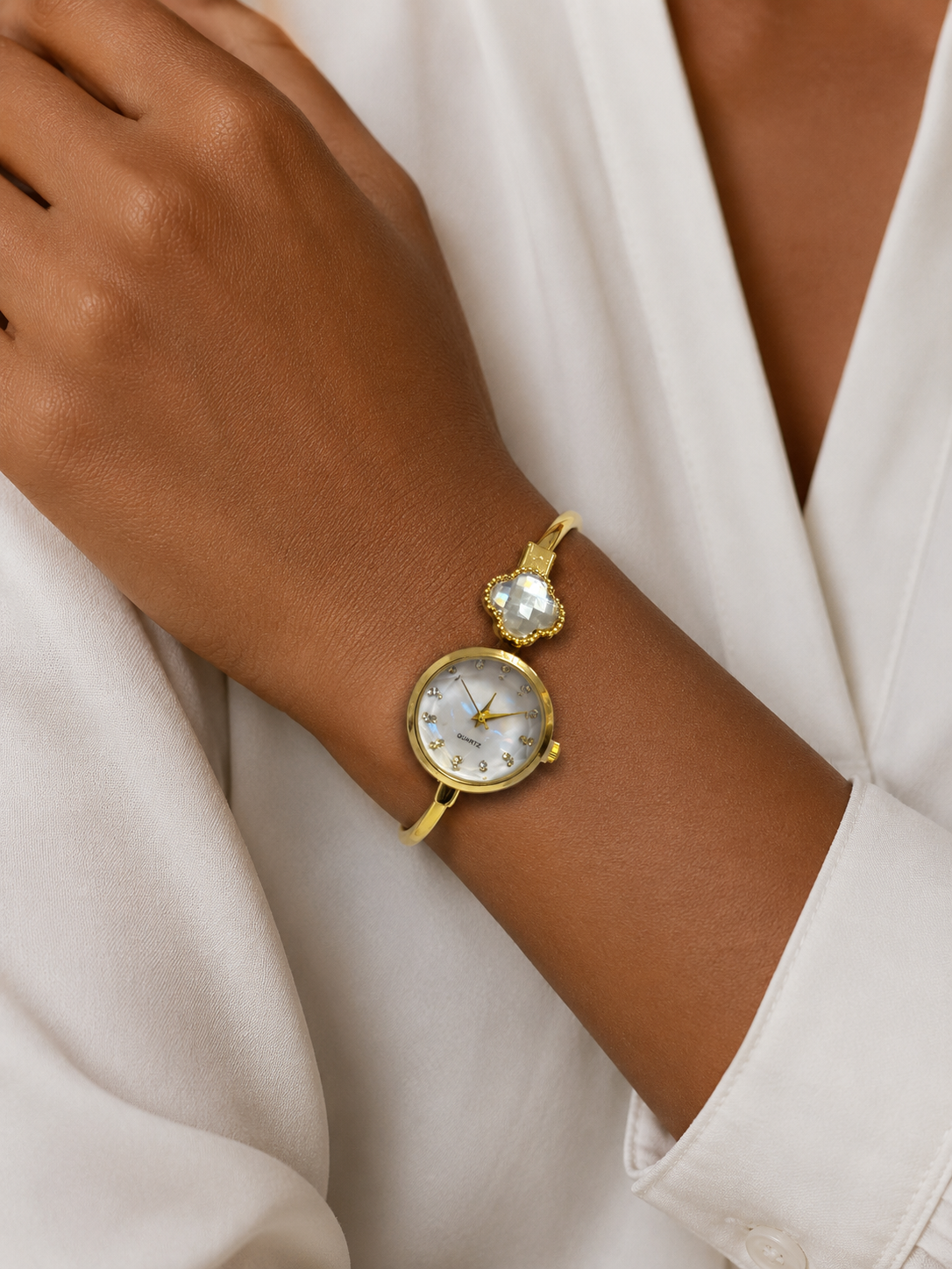 Women's Elegant Quartz Bangle Watch with Crystal Accent